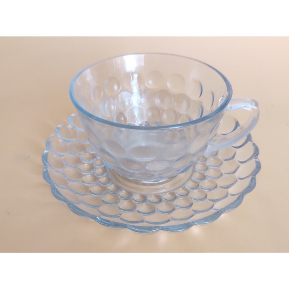 Vintage Tea Cup & Saucer Anchor Hocking  Bubble Depression Glass